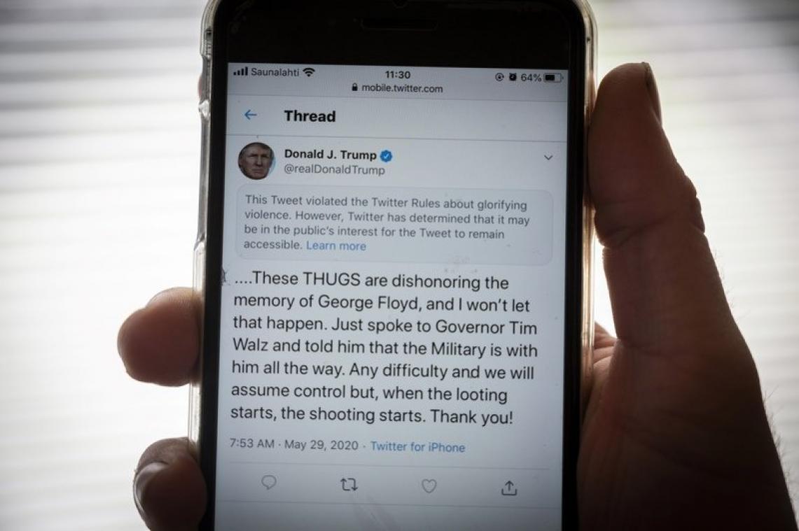 Twitter signale un tweet de Trump pour "apologie de la violence"
